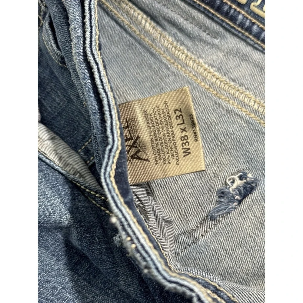 Axel Slim Boot Jeans Mens 38x32 Blue Denim Bootcut Stretch Embroidered Pockets